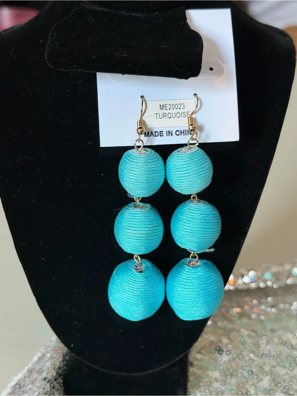 Turquoise Triple Bead Dangle Earrings - Unbranded